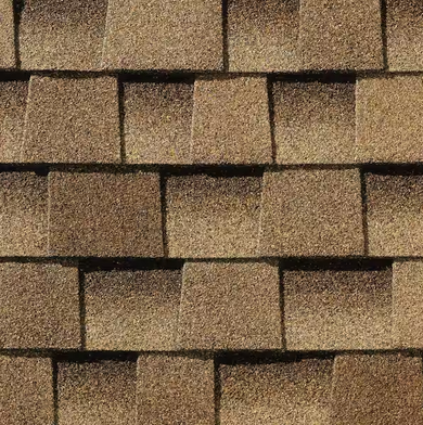 Brown asphalt roof shingles, overlapping in a brick-like pattern.