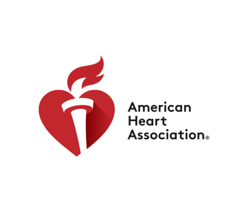 American Heart Association Logo. Red heart with white torch in the middle
