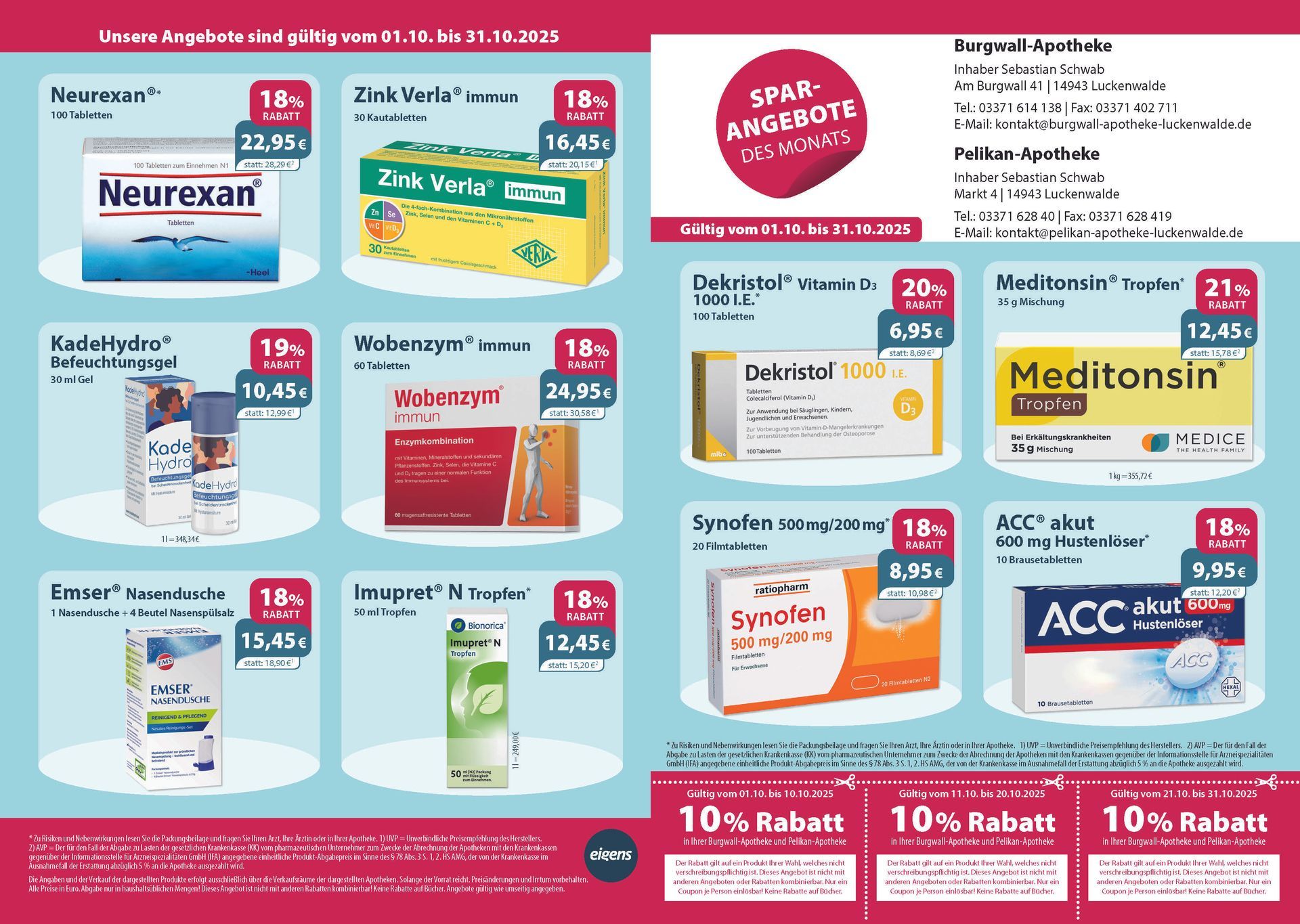 Ein Flyer für eine Apotheke zeigt verschiedene Produkte.