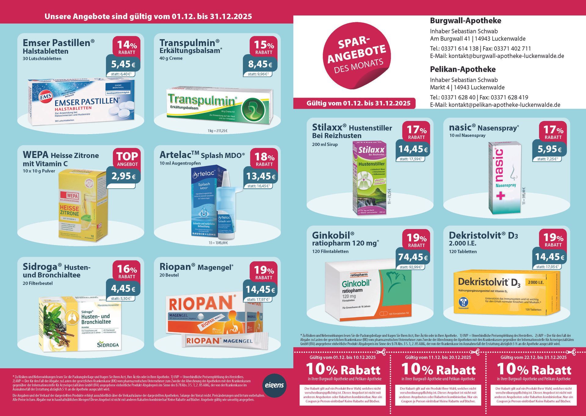 Ein Flyer für eine Apotheke zeigt verschiedene Produkte.