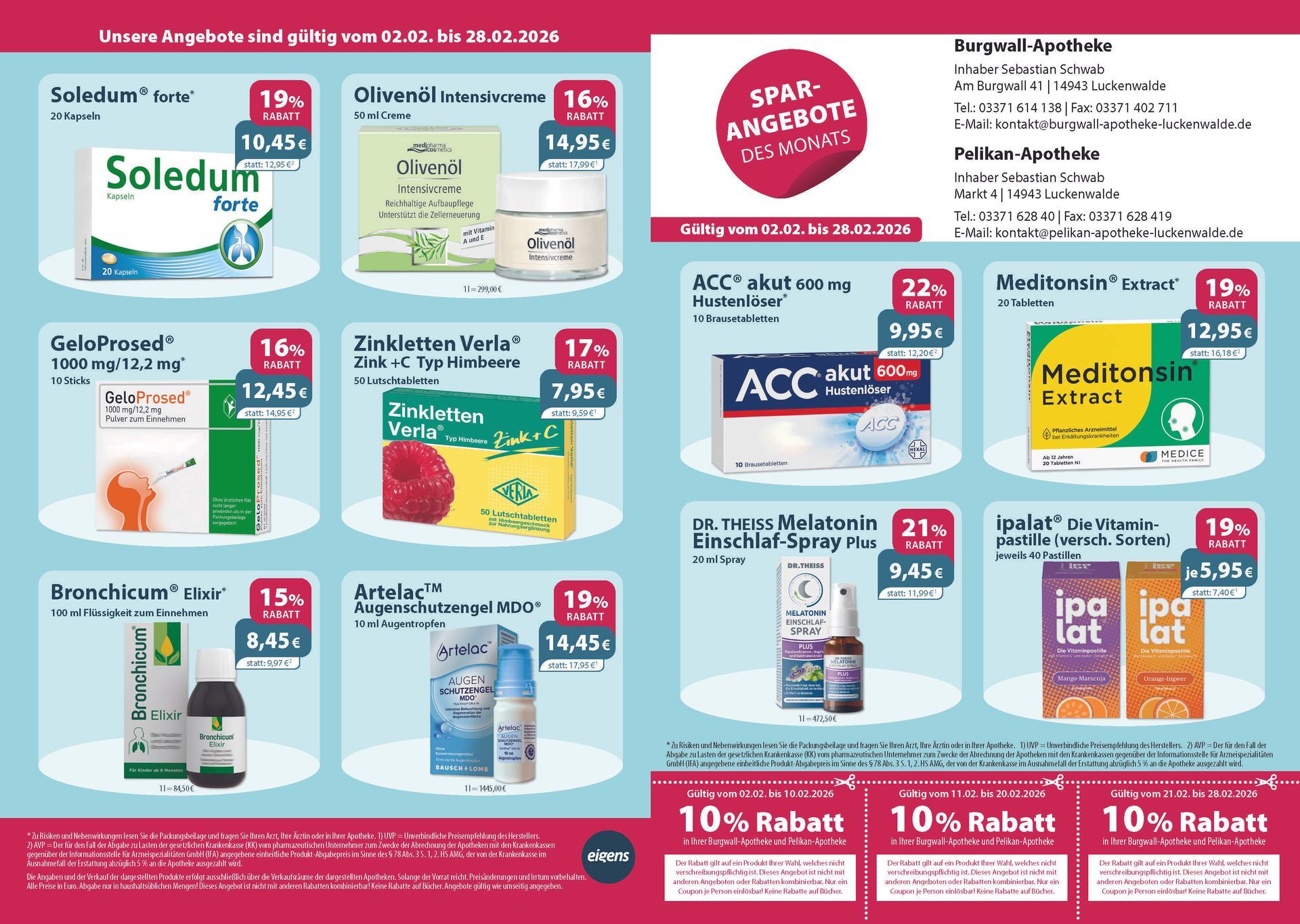 Ein Flyer für eine Apotheke zeigt verschiedene Produkte.