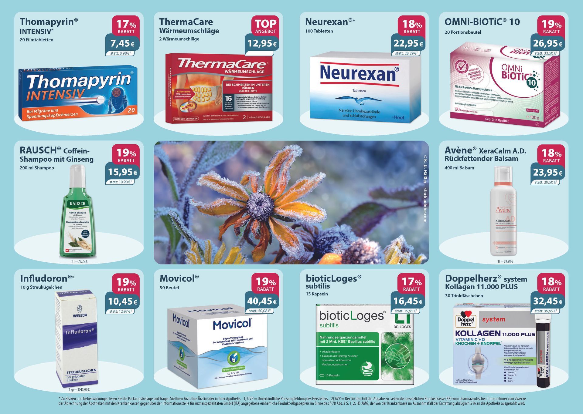 Ein Flyer für eine Apotheke zeigt verschiedene Produkte.