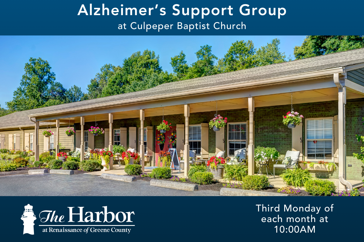 Alzheimer's Support Group at Culpeper Baptist Church. Meeting at 10:00 AM on the third Monday.