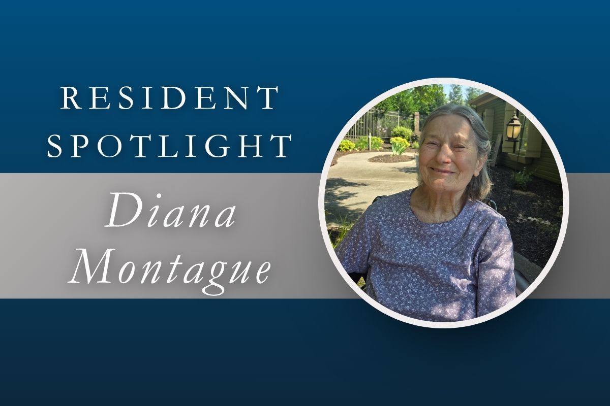 Resident spotlight graphic with Diana Montague in a circular portrait on a blue background.