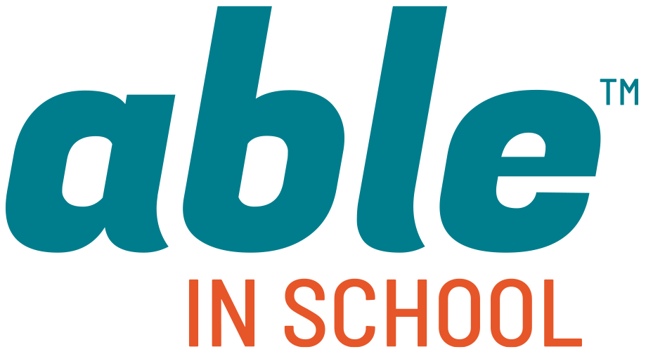 The logo for able in school is blue and orange.