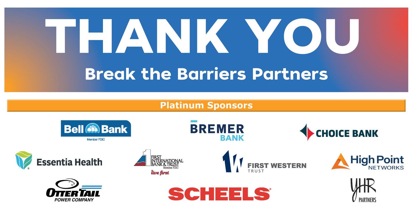 A banner that says thank you break the barriers partners