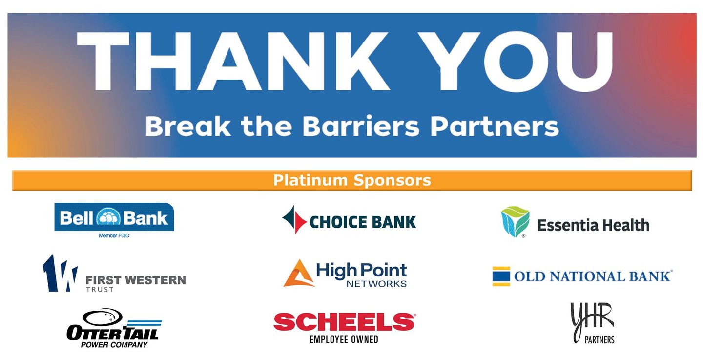 A banner that says thank you break the barriers partners