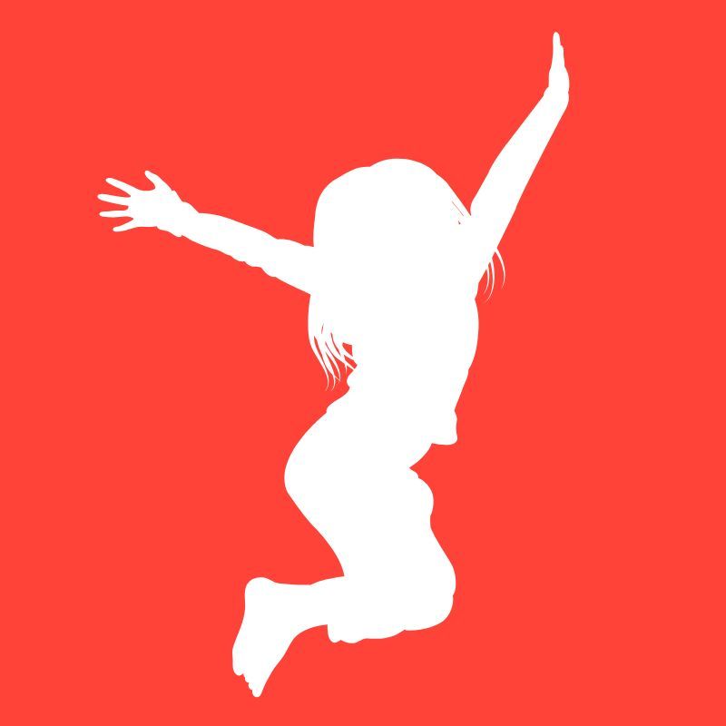 A silhouette of a girl jumping in the air with her arms outstretched