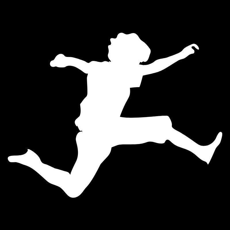 A white silhouette of a person jumping in the air on a black background.