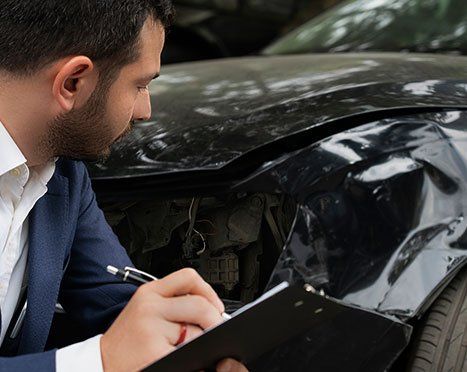 Man checking damage for automobile insurance in Elkton, MD