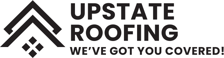 the logo for upstate roofing with a tagline saying 