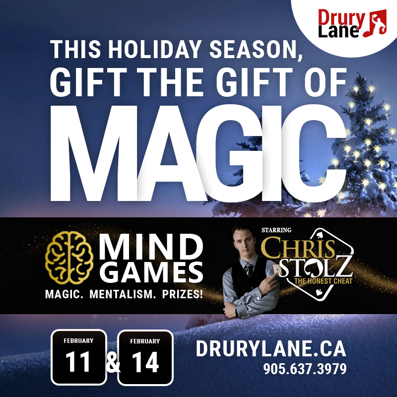An advertisement for chris stolz mind games magic mentalism prizes
