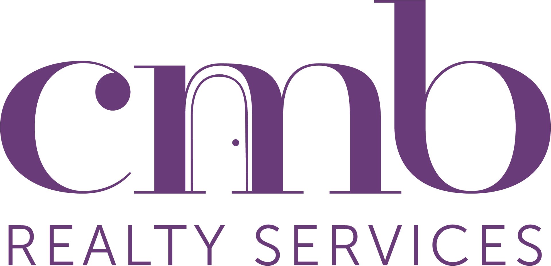 Purple logo for "cmb REALTY SERVICES" featuring a stylized doorway integrated into the letter 'm'.