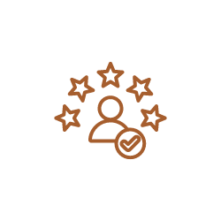 Eine Strichzeichnung einer Person, umgeben von Sternen und einem Häkchen.