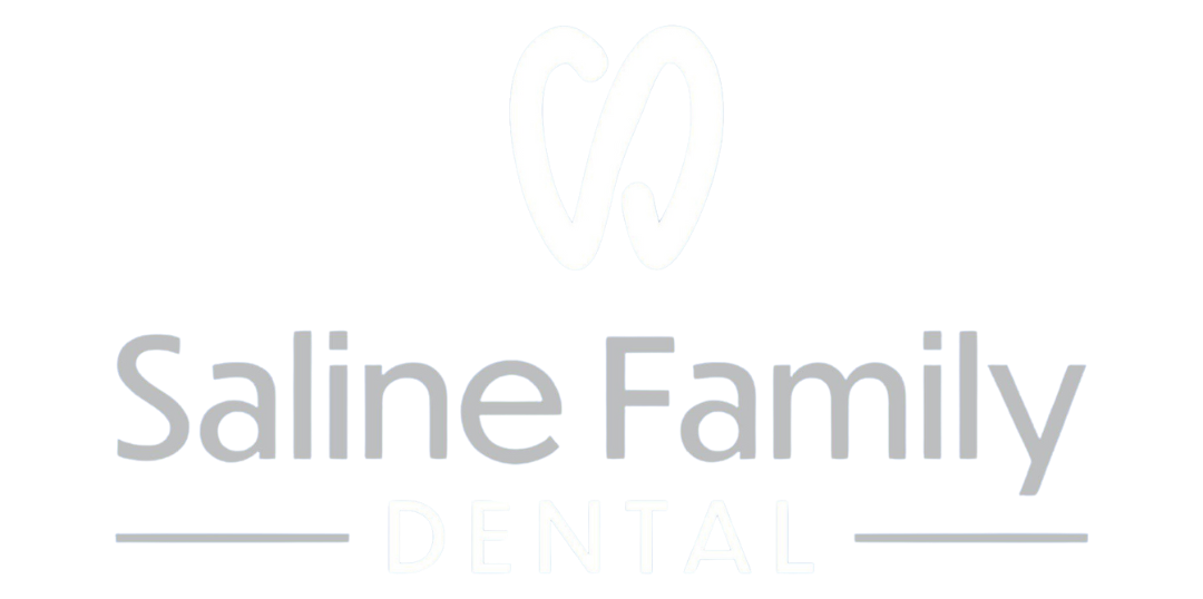 The saline family logo is a gray and white logo on a white background.