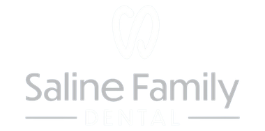 The saline family logo is a gray and white logo on a white background.