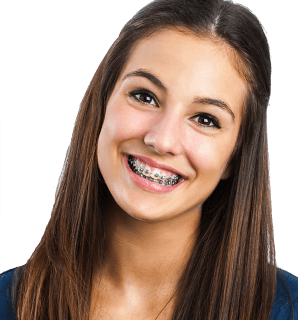 a young woman with braces on her teeth is smiling .