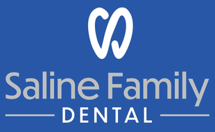 The saline family dental logo is on a blue background.