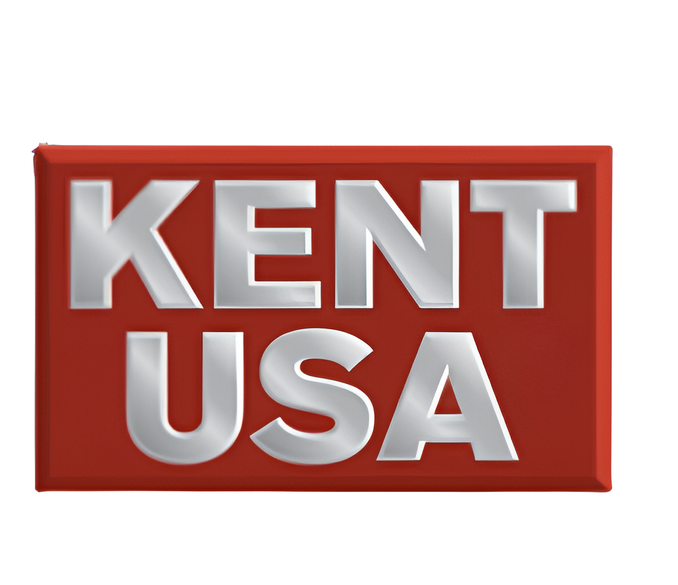KENT USA logo, silver letters on a red rectangle.