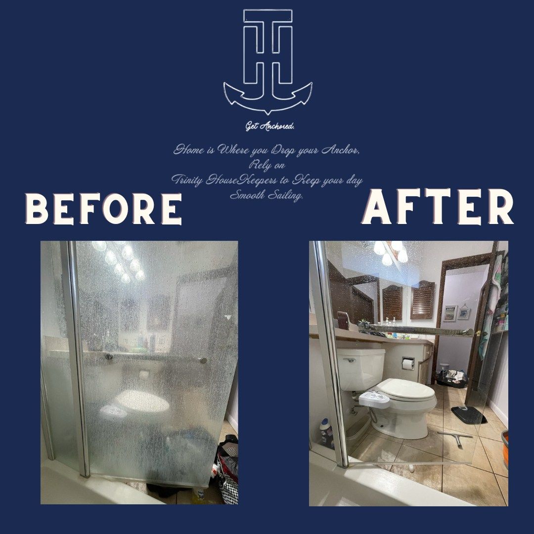 Before and after results of Trinity HouseKeepers' bathroom deep cleaning service