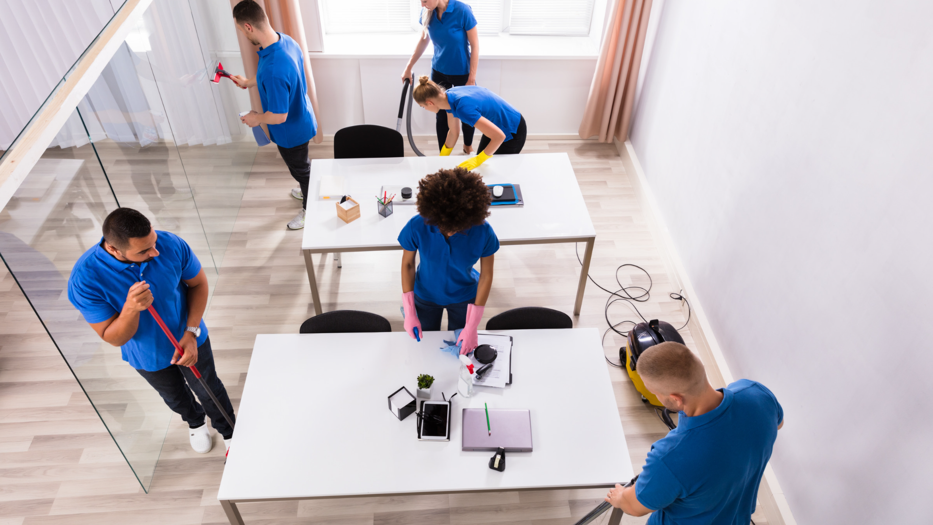 Professional janitorial services team performing detailed office cleaning in New Port Richey, FL