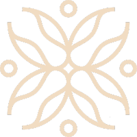 Um desenho de uma flor com folhas e círculos em um fundo branco.