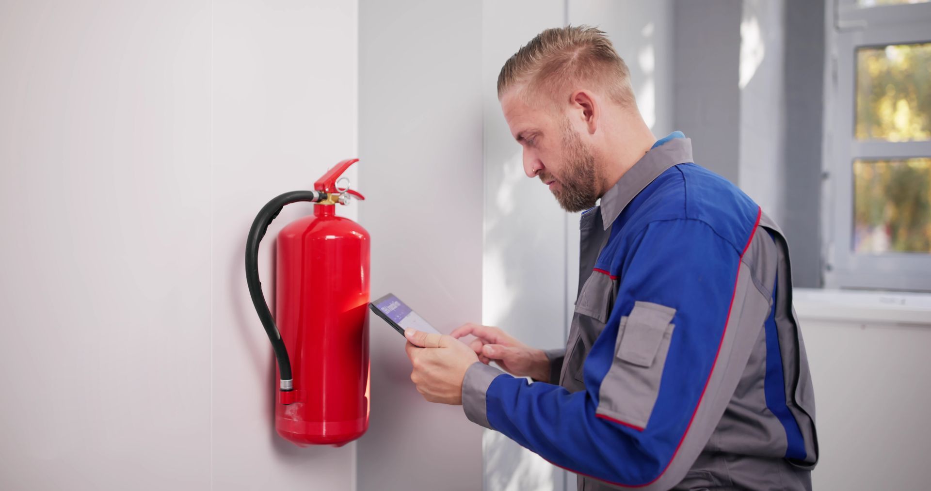 Installing fire extinguisher to ensure workplace security. Installing fire extinguisher to ensure workplace security.