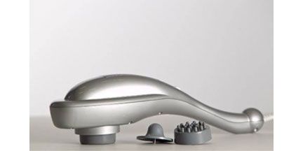 Silver Handheld Massager With Interchangeable Heads — Integrate Health In Ooralea, QLD