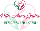 Logo di Villa Anna Giulia raffigurante un cuore stilizzato con due mani che avvolgono la mano di una persona, nei colori rosso e verde.
