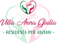 Logo di Villa Anna Giulia raffigurante un cuore stilizzato con due mani che avvolgono la mano di una persona, nei colori rosso e verde.