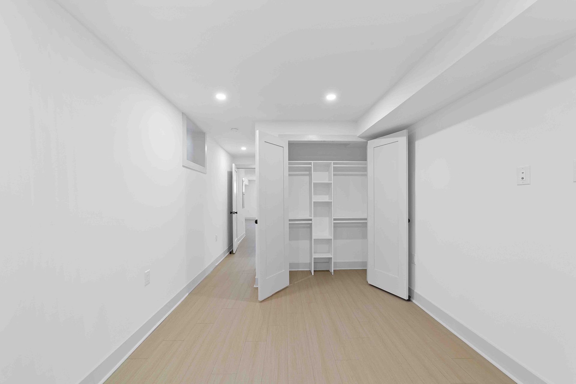 There is a closet in the corner of the room.