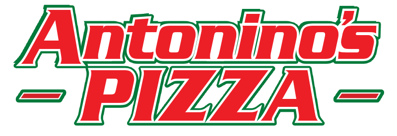 Antonino's Pizza logo with red text and green outline on white background.