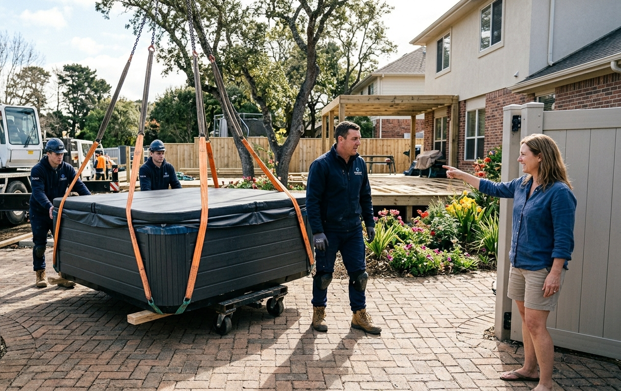 Hot tub movers in my area handling oversized spa transport safely
