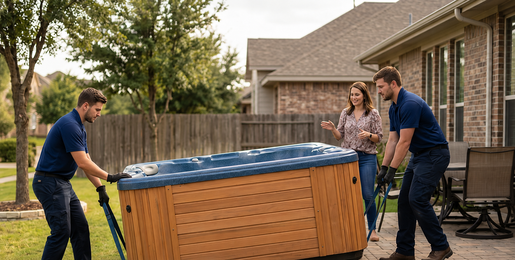Cracked spa removal service with careful handling and debris cleanup
