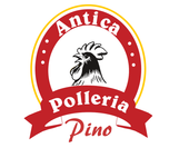 Logo dell'Antica Polleria Pino, con l'illustrazione stilizzata di un gallo all'interno di uno stemma ovale rosso e giallo.