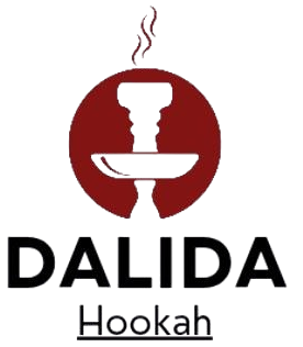 Logo for Dalida Hookah: hookah silhouette inside a red circle with smoke above, black text below.