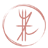 Emblem with overlapping lines and a cross, in a pink oval.