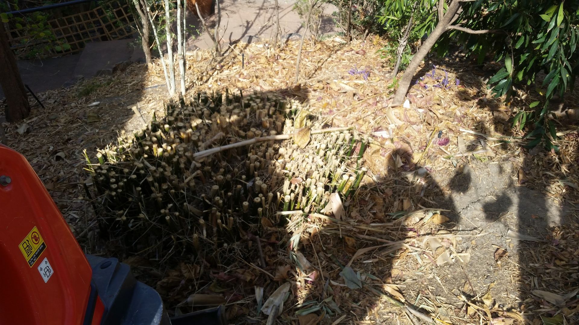 A Shadow Of A Person Is Cast On A Pile Of Leaves In A Garden — Allsites Earthworx In Garbutt, QLD