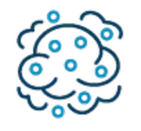 Blue cloud shape with several small blue circles around it.