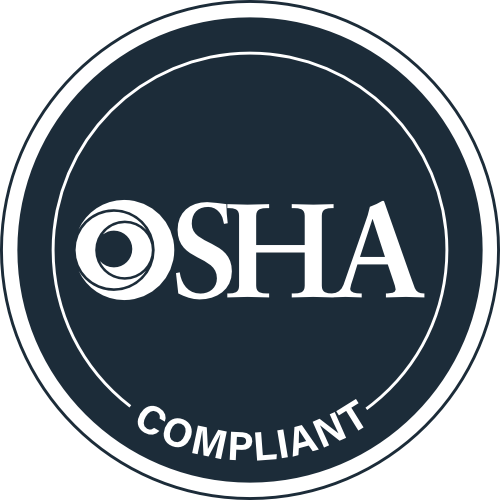 OSHA-compliant logo in dark blue and white, with the word "COMPLIANT" below.