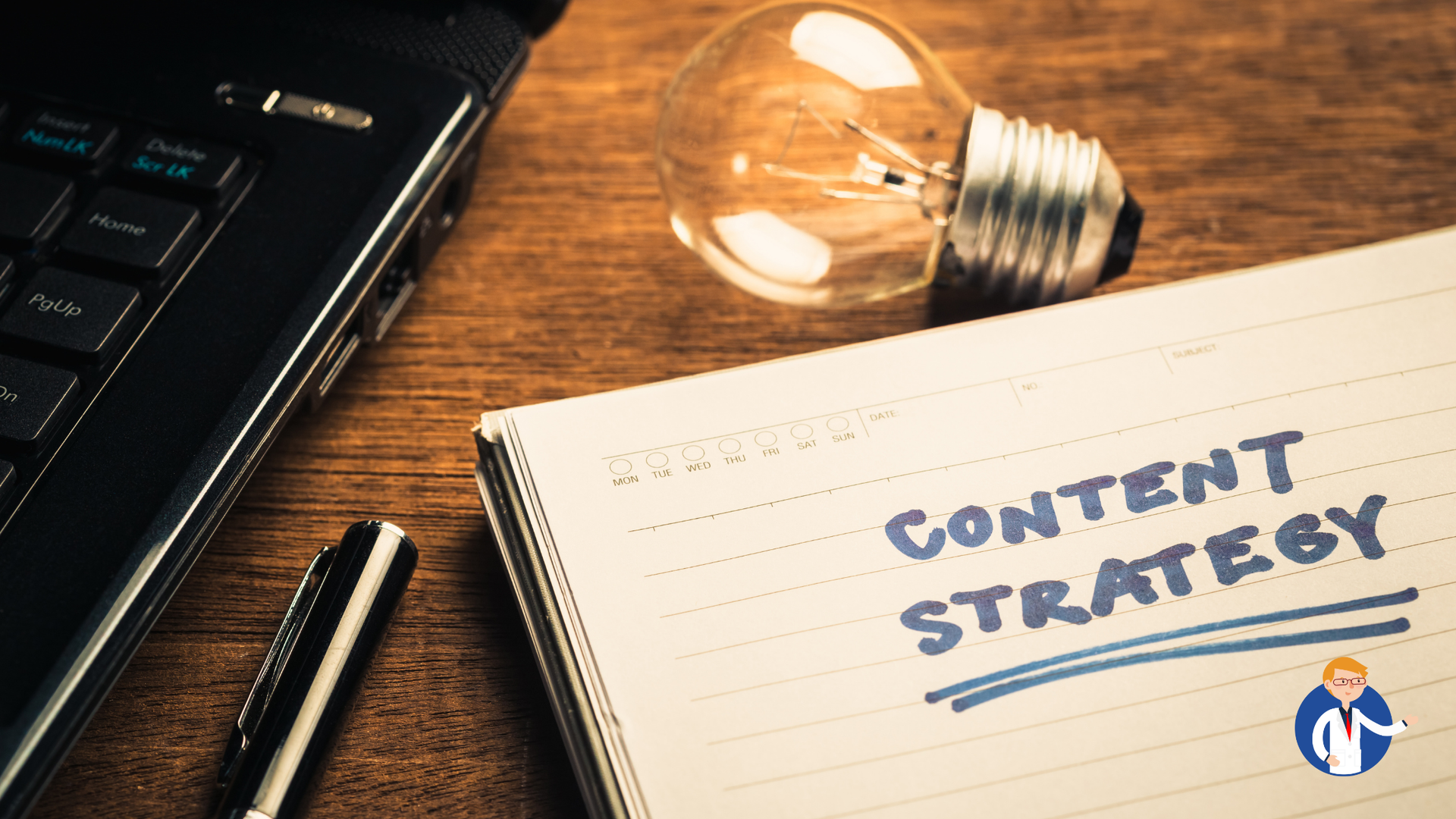 A notebook with the words content strategy written on it