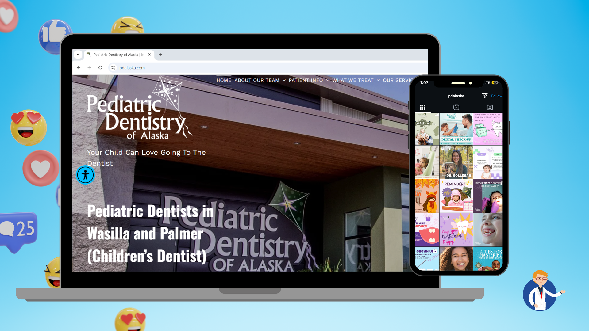 A laptop and a cell phone are displaying a website for pediatric dentistry of alaska.