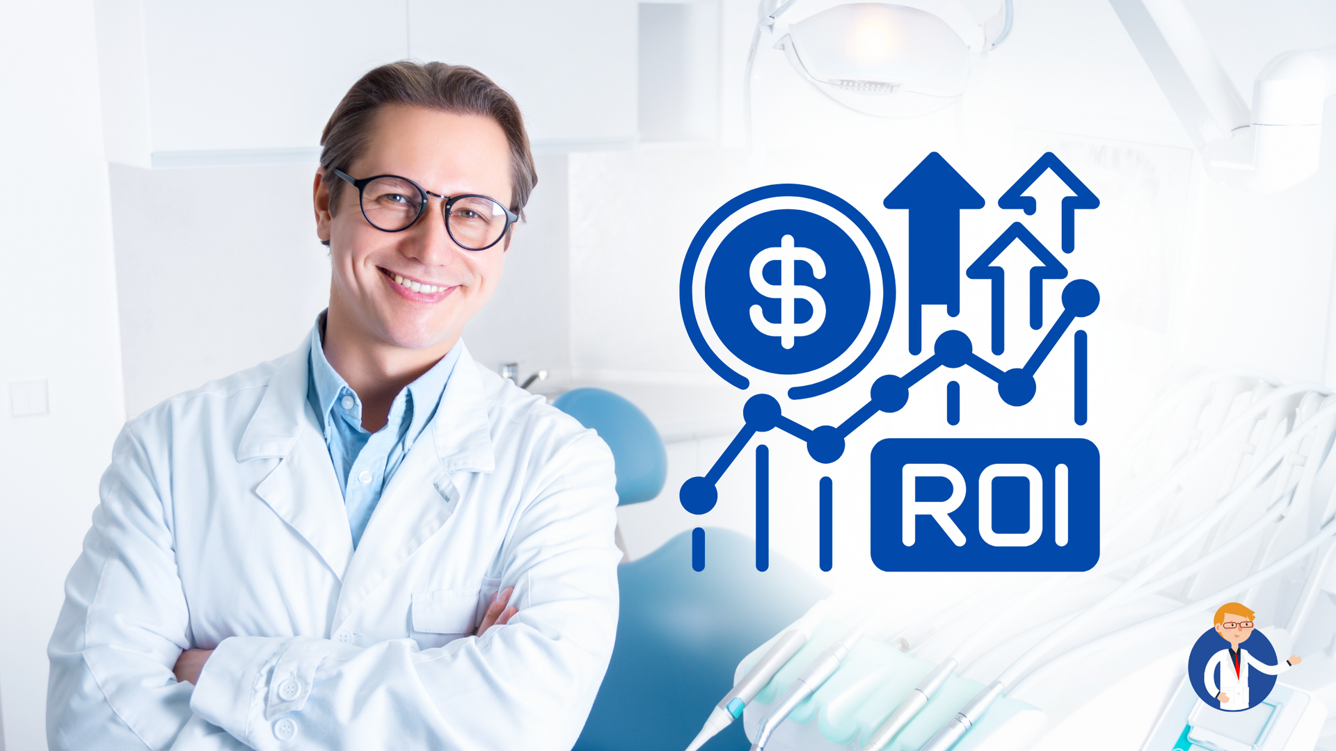 A dentist is smiling with his arms crossed in a dental office.