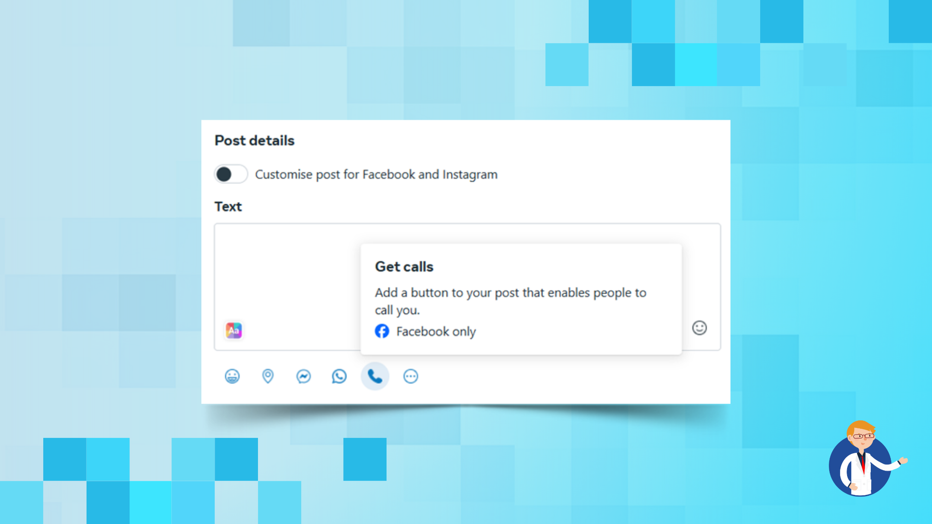 A screenshot of a social media post on a blue background.