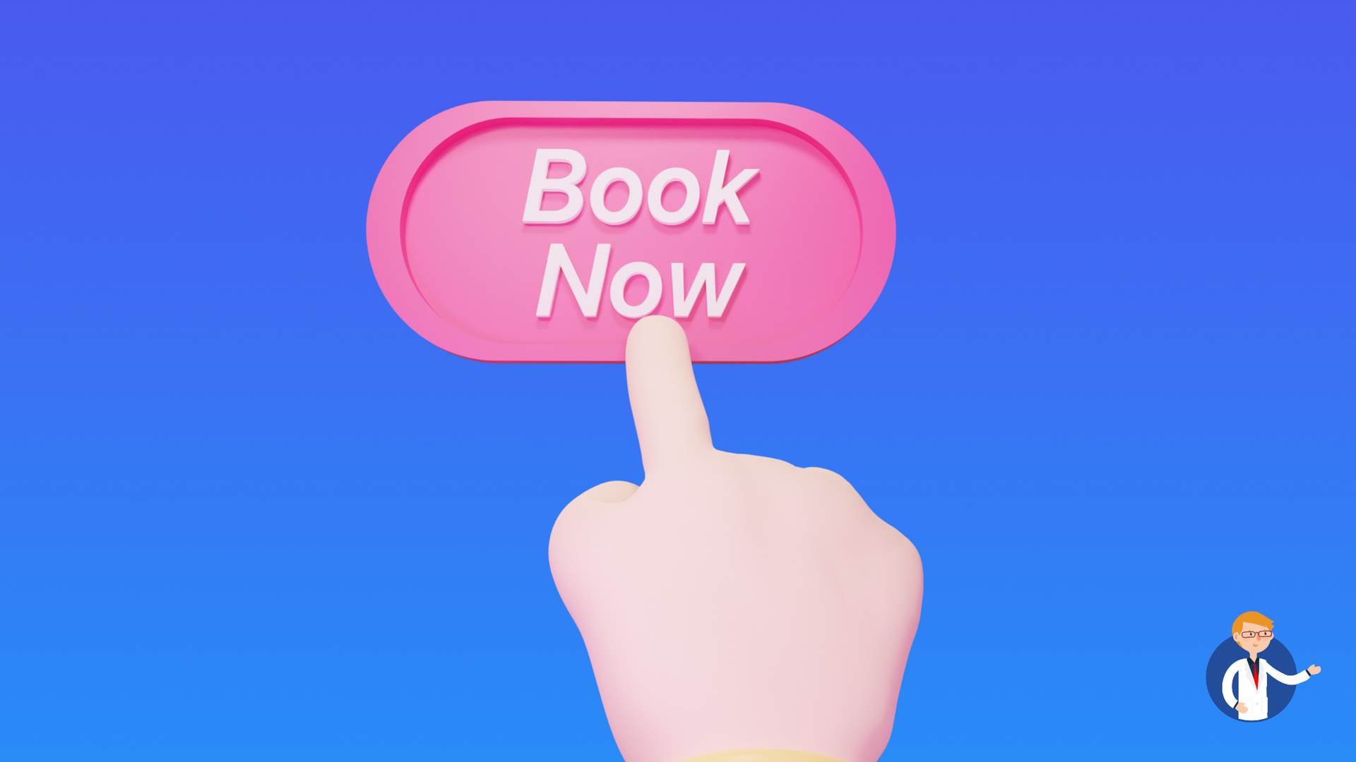 A cartoon hand pressing a pink