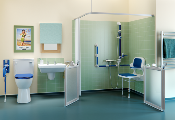 A bathroom with a toilet , sink and shower.