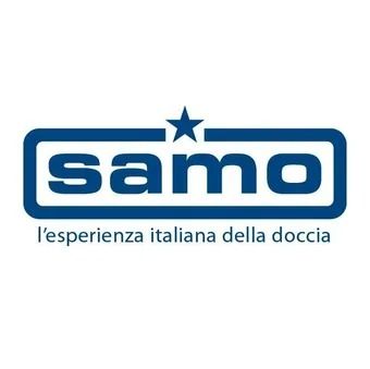 Blue Samo logo with a star and the tagline “l’esperienza italiana della doccia”