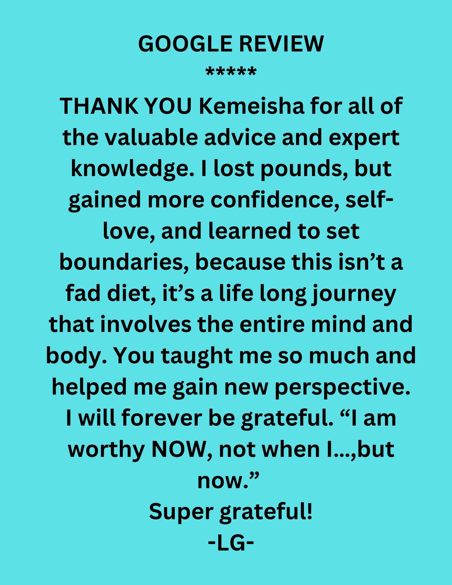 A google review is written on a blue background