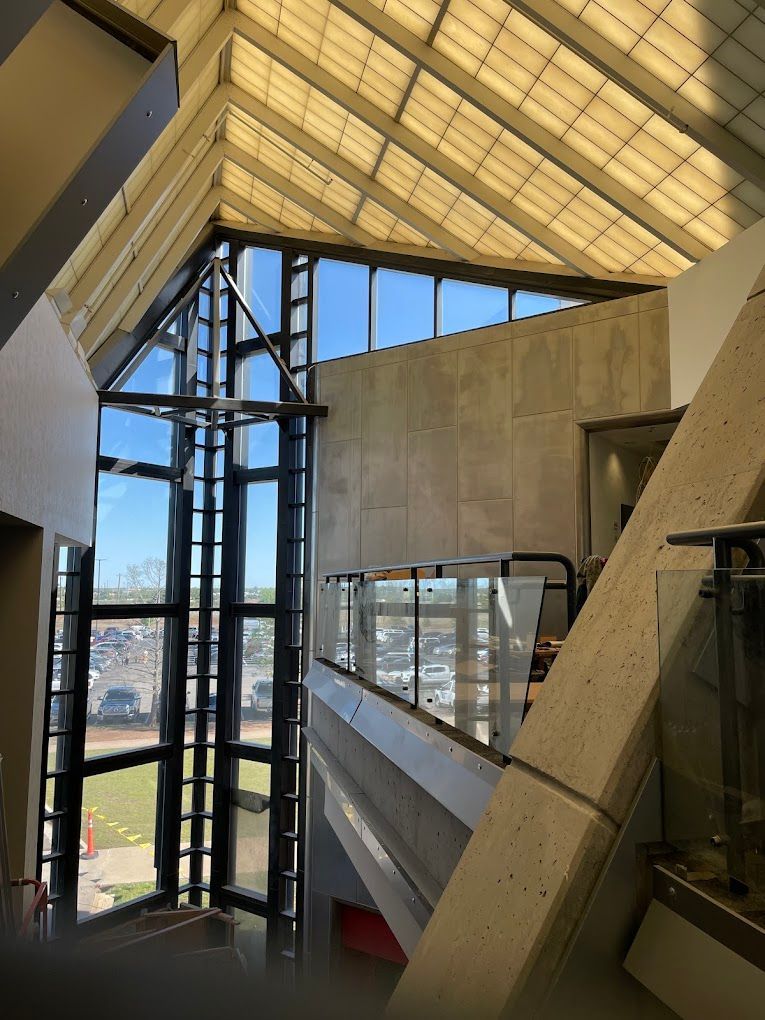 A building with a lot of windows and stairs