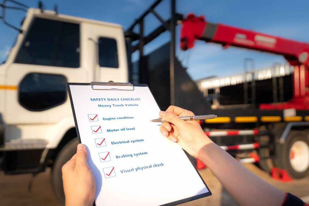 A Person Is Holding A Clipboard With A Checklist On It In Front Of A Truck — Wilson's Towing In North Toowoomba, QLD